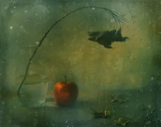 Moody Red Apple Still Life