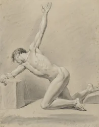 Male Nude, Kneeling on Left Knee, Facing Left