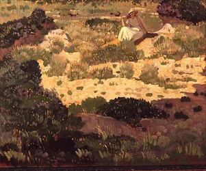 Girl Seated on a Sandy Bank