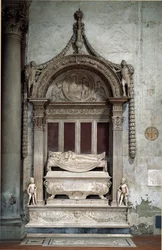 Tomb of Carlo Marsuppini, Chancellor of the Florentine Republic, by Desiderio da Settignano, approximately 1453. Florence, Chiesa di Santa Croce