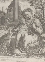 The Holy Family in Egypt, with Joseph as a Carpenter in the Background
