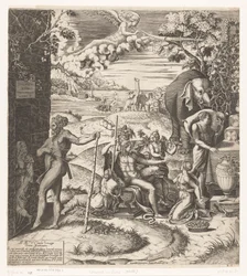 Preparations for the wedding feast of Amor and Psyche (left part)