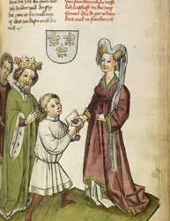 Emperor Sigismund before Joan of Arc (From: The life and times of the Emperor Sigismund by Eberhard Windeck, c. 1450)