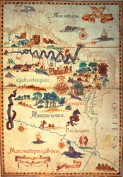 Atlas by Diego Homem of South America, showing Indians in their settlements, Spanish Expeditionary Force Camp and Men in Armour