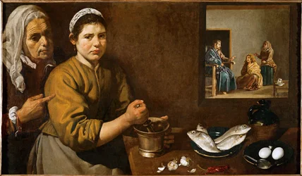 Kitchen Scene with Christ in the House of Martha and Mary, Sisters of Lazarus