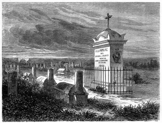 View of the French Cemetery in Pekin (Beijing), China. Engraving after a drawing by Lancelot, in Le Tour du Monde, Nouveau journal des Voyages, edited by Edouard Charton, Paris