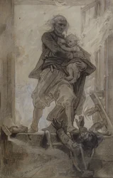 The Marquis of Lantenac saving a child, illustration from Quatre-vingt-treize by Victor Hugo