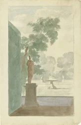 Design for a Wall Decoration in a Hall: View of a Garden with a Statue, Fountain and Urns