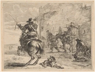 A Pissing Horse Bound to a Post