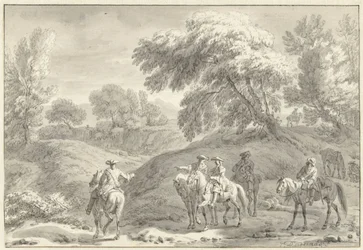 Hilly Landscape with Hunters on Horseback