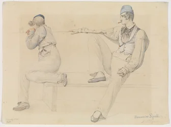 Two Italians on a Bench by the Harbor