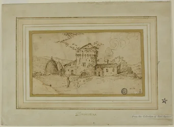 Farm with Tower and Haystacks