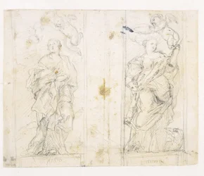 Two Niches with Standing Figures of Sts Agatha and Margaret Being Crowned by Putti