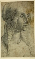 Head of a woman wearing a coif