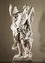 Guardian Angel, ca 1724, by Domenico Antonio Vaccaro, marble statue, anti-Sacristy of Basilica of San Paolo Maggiore, Naples, Campania, Italy