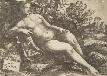 Nude Woman Venus Reclining in a Landscape