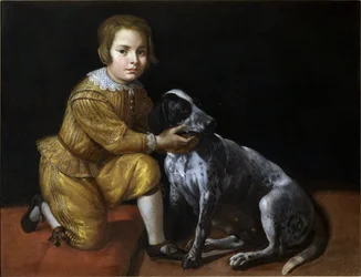 Portrait of a boy with a dog