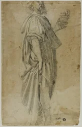Standing Magus (recto); Sketch of Stable and Trees (verso)