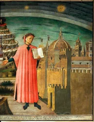 Dante Alighieri and view of Florence, Italy