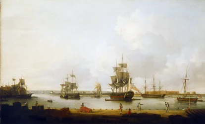 Warships off the cannon wharf in Portsmouth, England