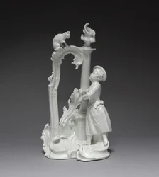 Figure of a Girl with Cat, made by Nymphenburg Porcelain Factory, c.1770