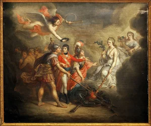 The Peace of Amiens. Treaty Signed on 25 March 1802 Between the United Kingdom and Its Allies the Ottoman Empire on the One Hand and France, Spain and Holland on the Other. The Painting Depicts Napoleon I Bonaparte, Crowned by an Angel Sounding the Trumpet