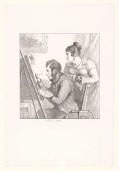 Self-Portrait of the Artist in Action with Watching Woman
