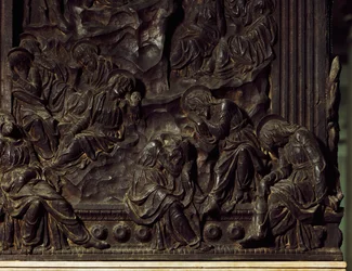 Worship in Garden, (detail) from left pulpit, by Donatello, Basilica of St Lawrence, Florence, Italy