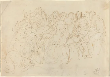 Magdalene Washing the Feet of Christ with Eight Disciples Looking On (recto)