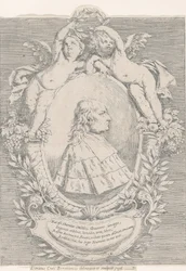 Portrait of Giovanni Girolamo Sbaraglia, within an oval flanked by two putti on cornucopia