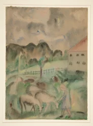 Young Girl and Sheep