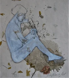 Contemplative Blue Figure