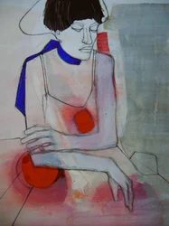 Contemplative Woman in Red