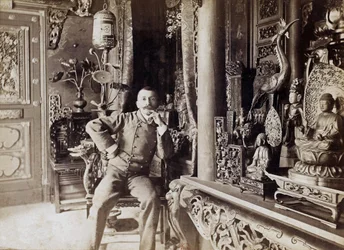 Pierre Loti (1850-1923) French writer, here at home in Rochefort, photo by Paul Cardon aka Dornac, c. 1892
