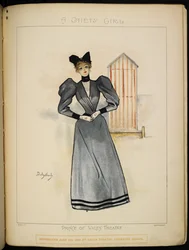 A Female Character, Near a Mobile Changing Cubicle, on the Beach.