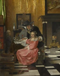 An Interior, with a Woman refusing a Glass of Wine, c. 1660