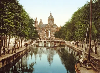 View Down Voorburgwal to Sint-Nicolaasbasiliek, Amsterdam