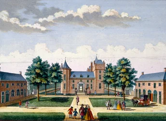 Facade of Assumburg Castle, from Het Zeganpralent Kennemerlant by Hendrick de Leth and Matthias Brouerius Van Nidek, published c.1700-1730