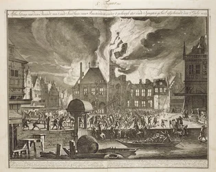 Fire at the Old Amsterdam Town Hall, 17th July 1652, from a Book on Firefighting in Holland, Published c.1700
