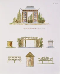 Garden decorations, from Magazine of Garden Gems, by G. van Laar, published 1802