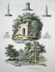 Ornamental garden features, from Magazine of Garden Gems by G. van Laar, published 1802