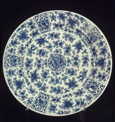 Plate with blue rose pattern