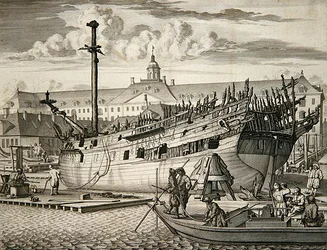 Ship which caught fire in front of the Marine Arsenal of the Dutch East India Company
