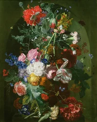 Still Life of Flowers in a Terracotta Vase set in a Niche