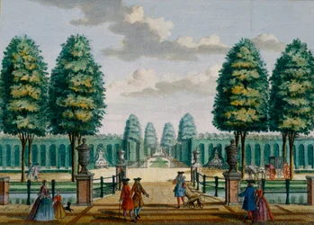 View from the house towards the front gate, Meerestein, from Het Zeganpralent Kennemerlant by Hendrick de Leth and Matthias Brouerius Van Nidek, published c.1700-1730