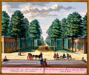 View of the back of the house between the stables, from Het Zeganpralent Kennemerlant by Hendrick de Leth and Matthias Brouerius Van Nidek, published c.1700-30