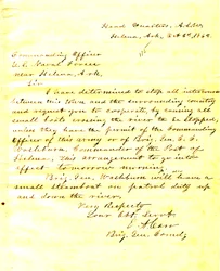 Letter from E. A. Carr, Helena, Arkansas, to the commanding officer of U.S. Naval forces near Helena, Arkansas, October 2, 1862
