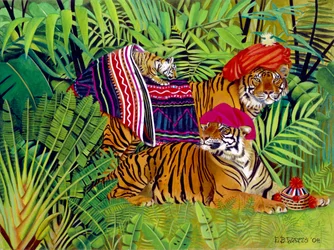 Tiger family with Thai Clothes