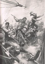 The English Repelling the Spaniards at San Juan de Ulua, illustration from 