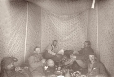 Members of the Arabah Survey expedition in their tent